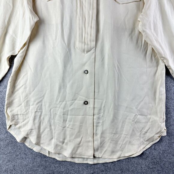 Vintage Pinky & Dianne Silk Top Womens 8 Cream Tuxedo Long Sleeve Button Blouse* - Picture 5 of 15